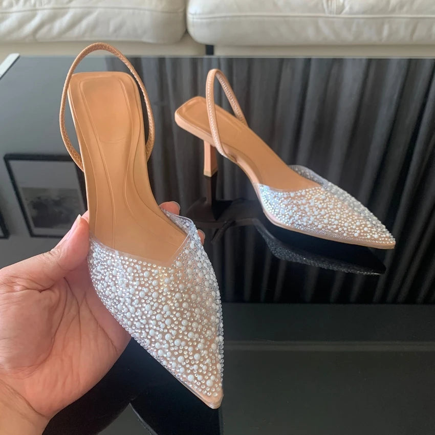 2024 High Heels Pearl Decoration Slingback