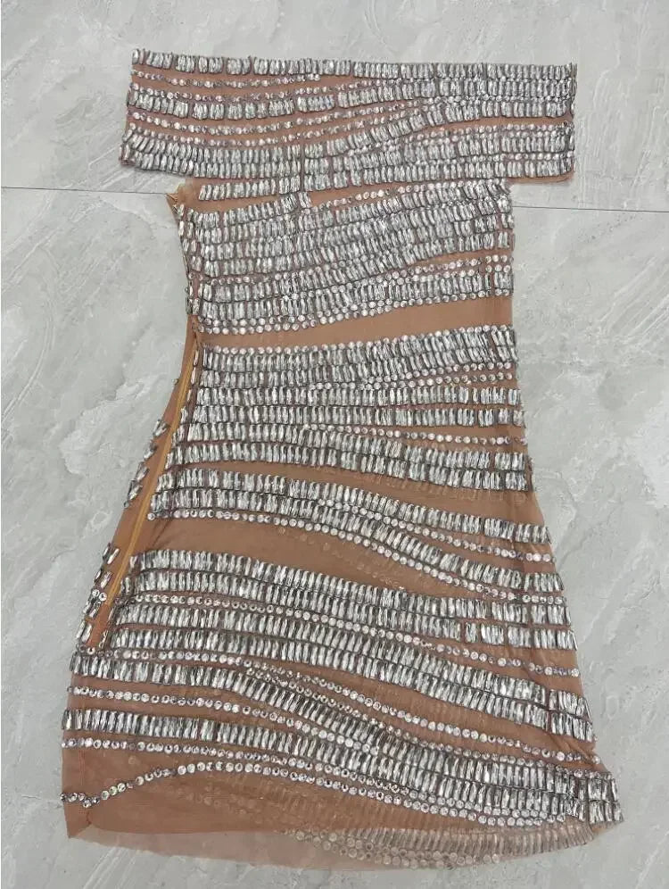Birthday Celebrate Party Sexy Silver Rhinestones Dress