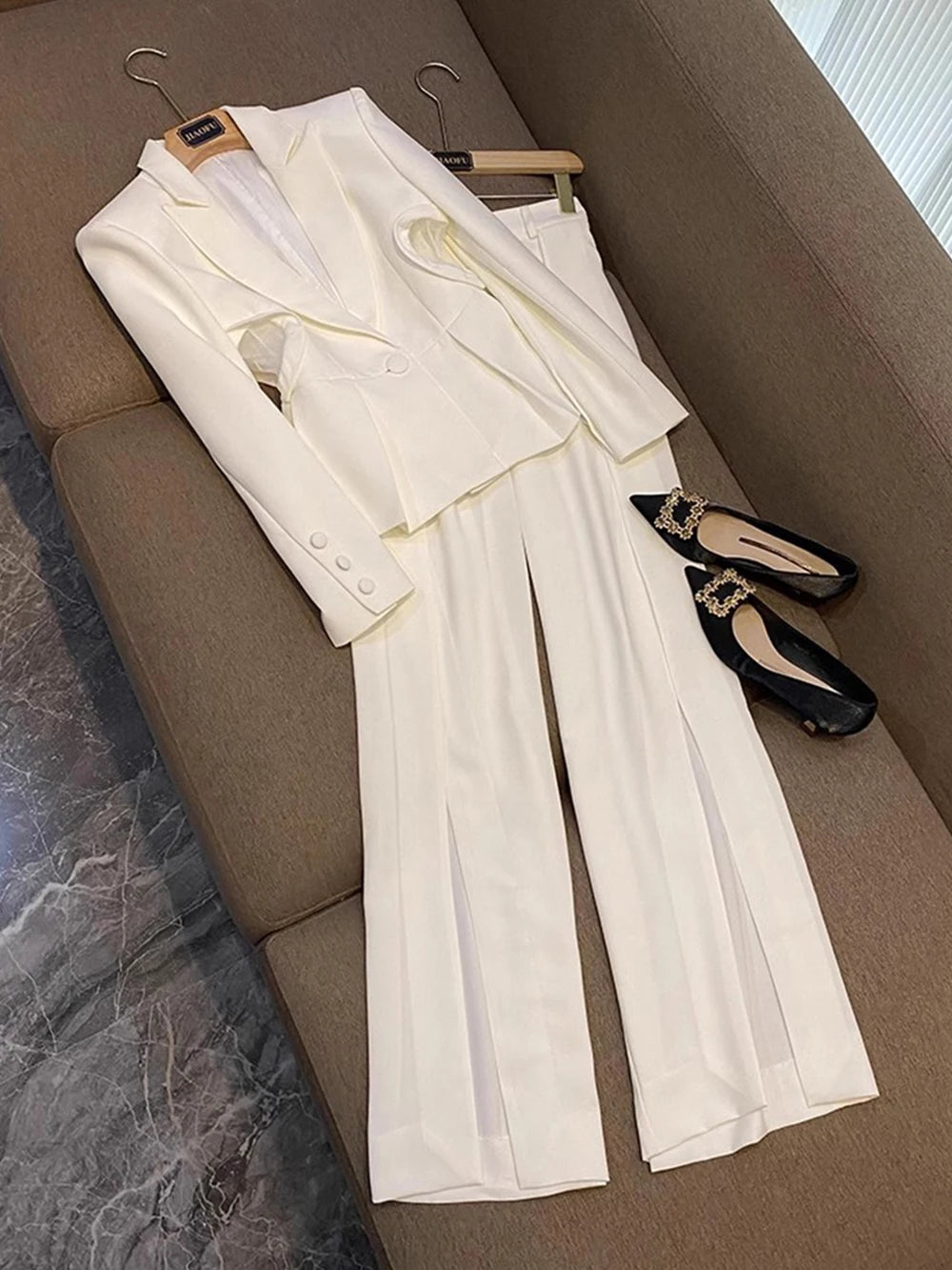 Slim One Button blazer+Split Pants 2-Piece Set