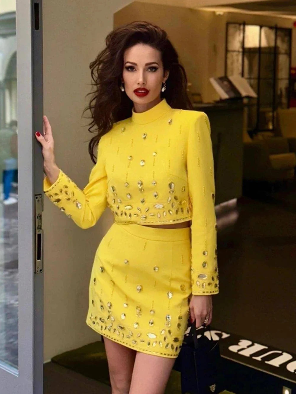 Long Sleeve Short Top and Mini Skirt