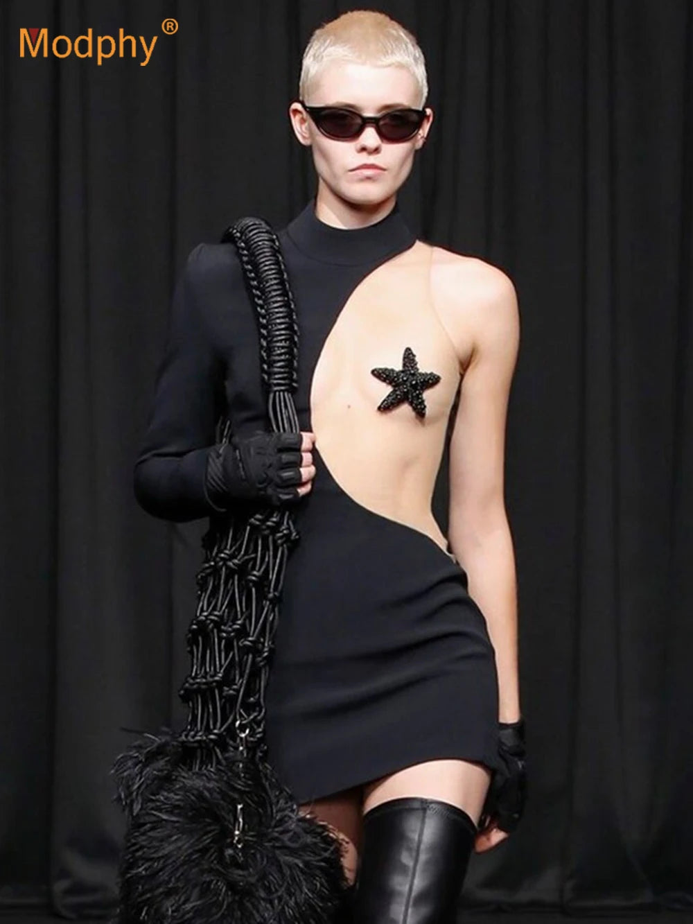 Black Sexy Mesh Star Beaded