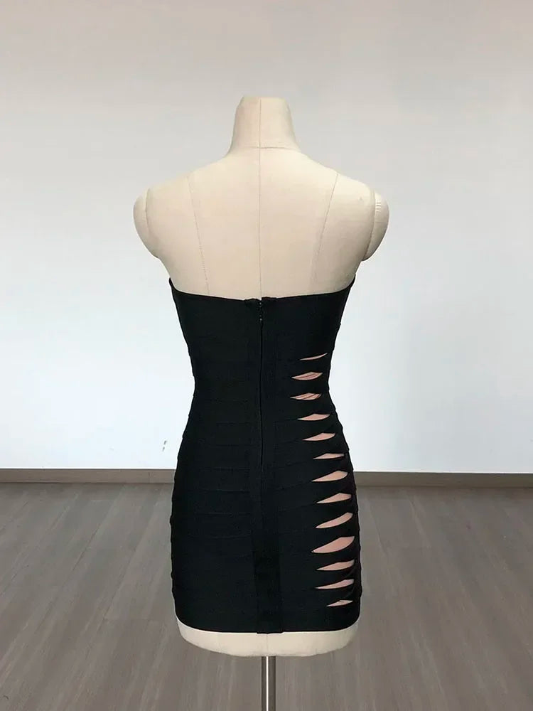 Strapless Mesh Patchwork Hollow Out Mini Bandage Dresses