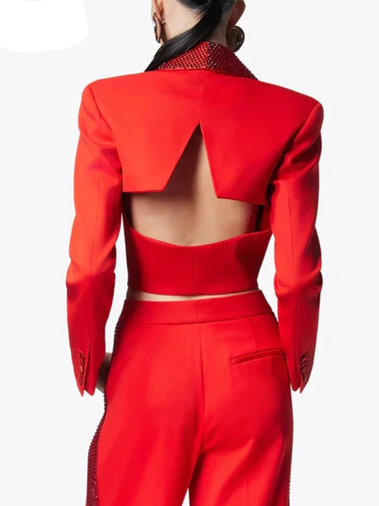 Solid Patchwork Diamonds Backless Blazer