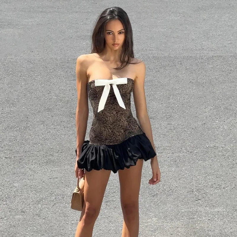Bow Strapless A Line Short Dresses