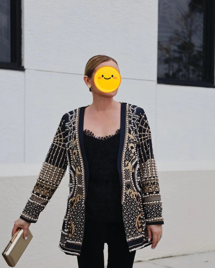Pearl Suit Printed Long-Sleeved V-Neck