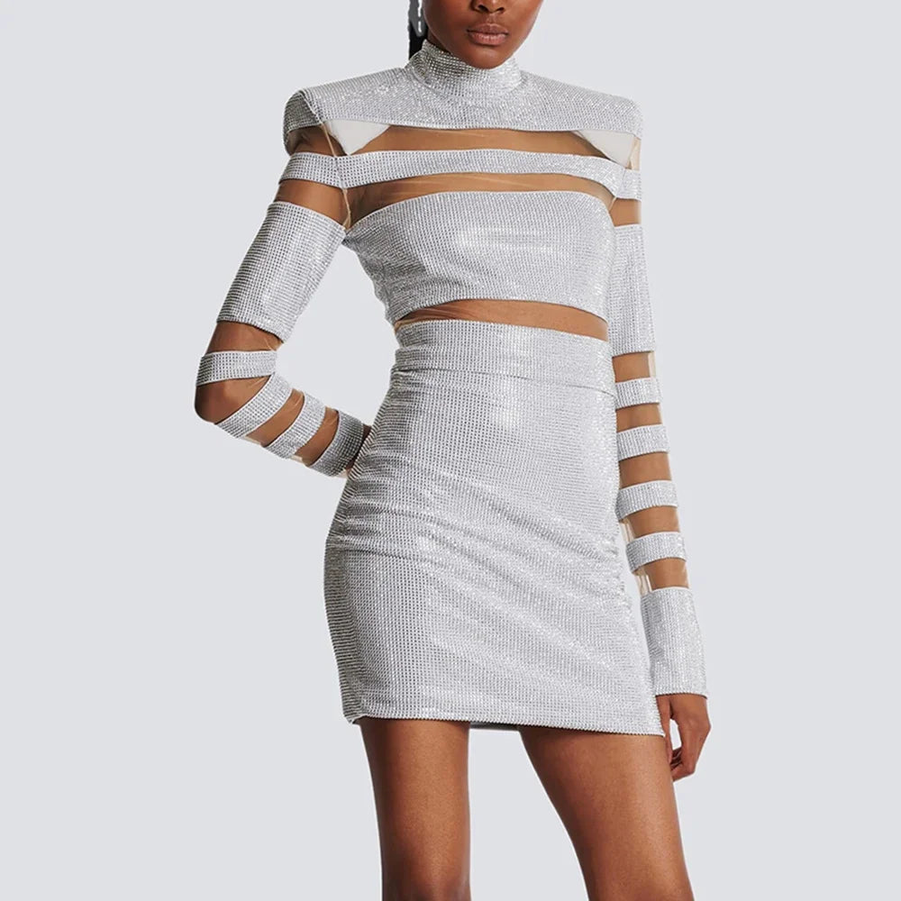 High Quality Striped Diamond Short Top+Short Skirt 2 Piece Set