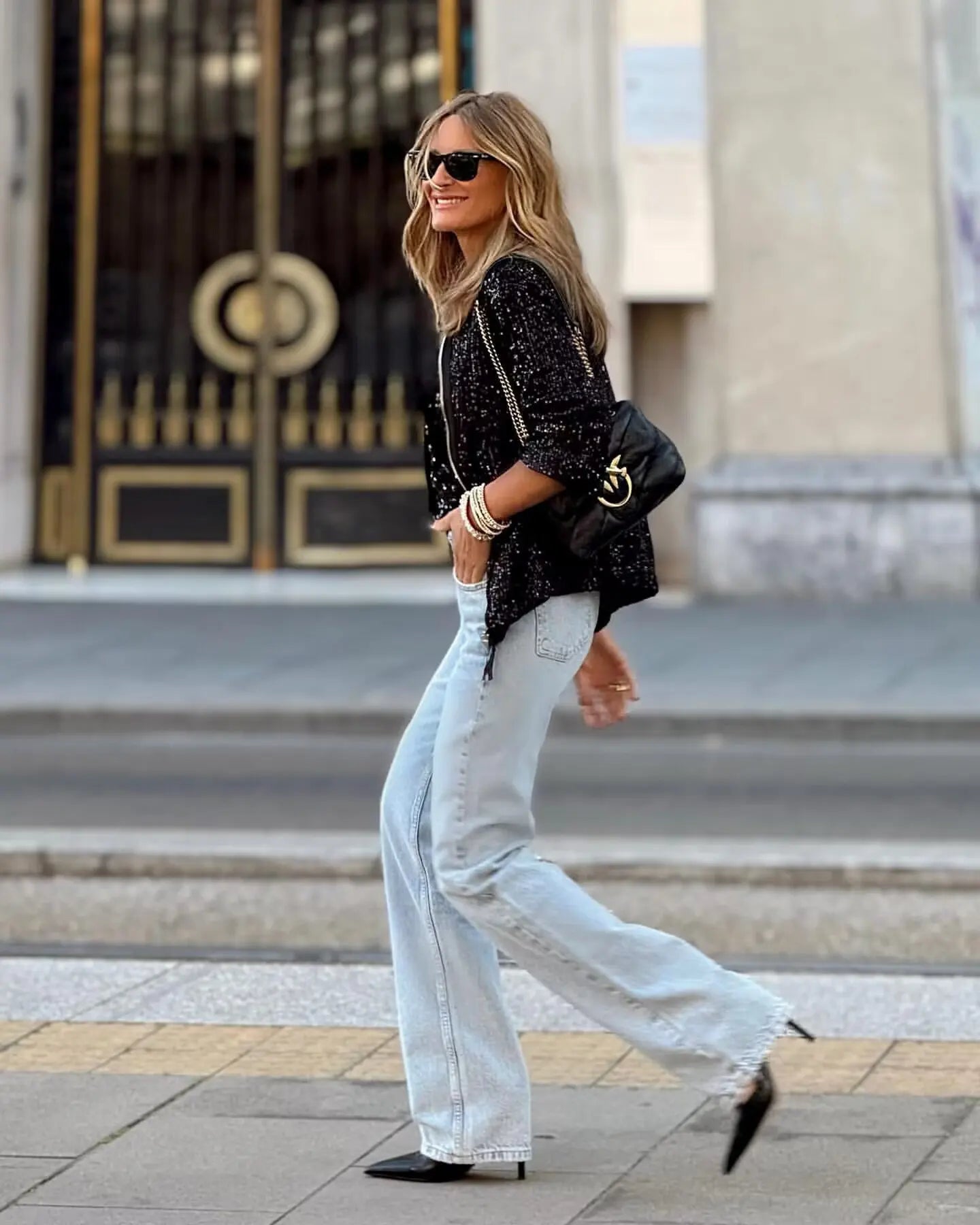 Elegant Sequin O Neck Jacket
