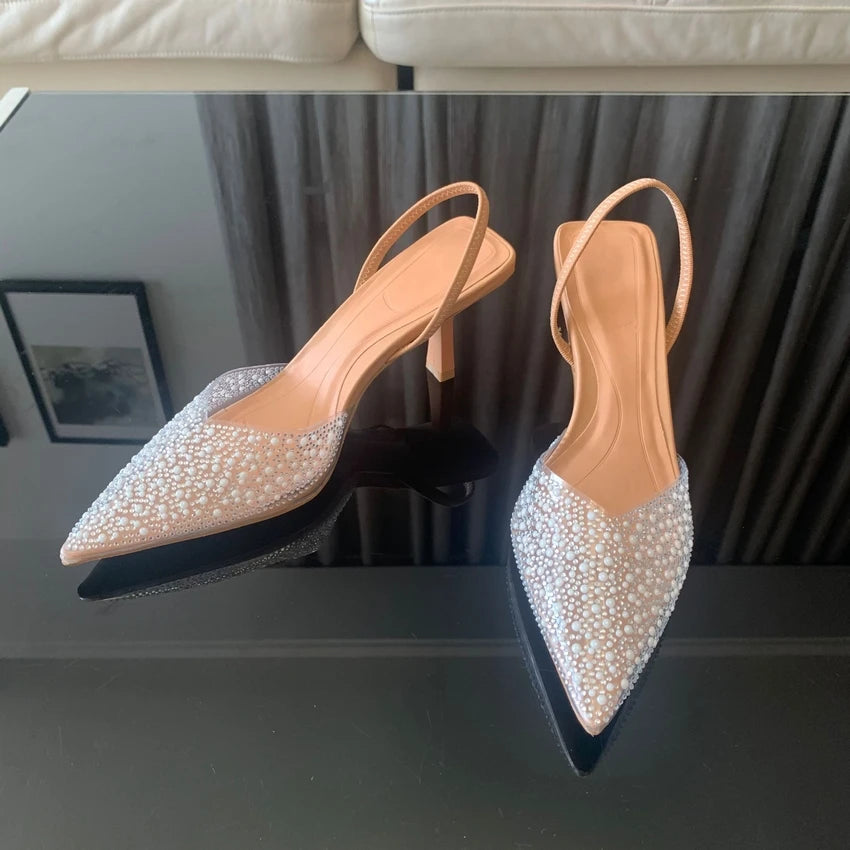 2024 High Heels Pearl Decoration Slingback
