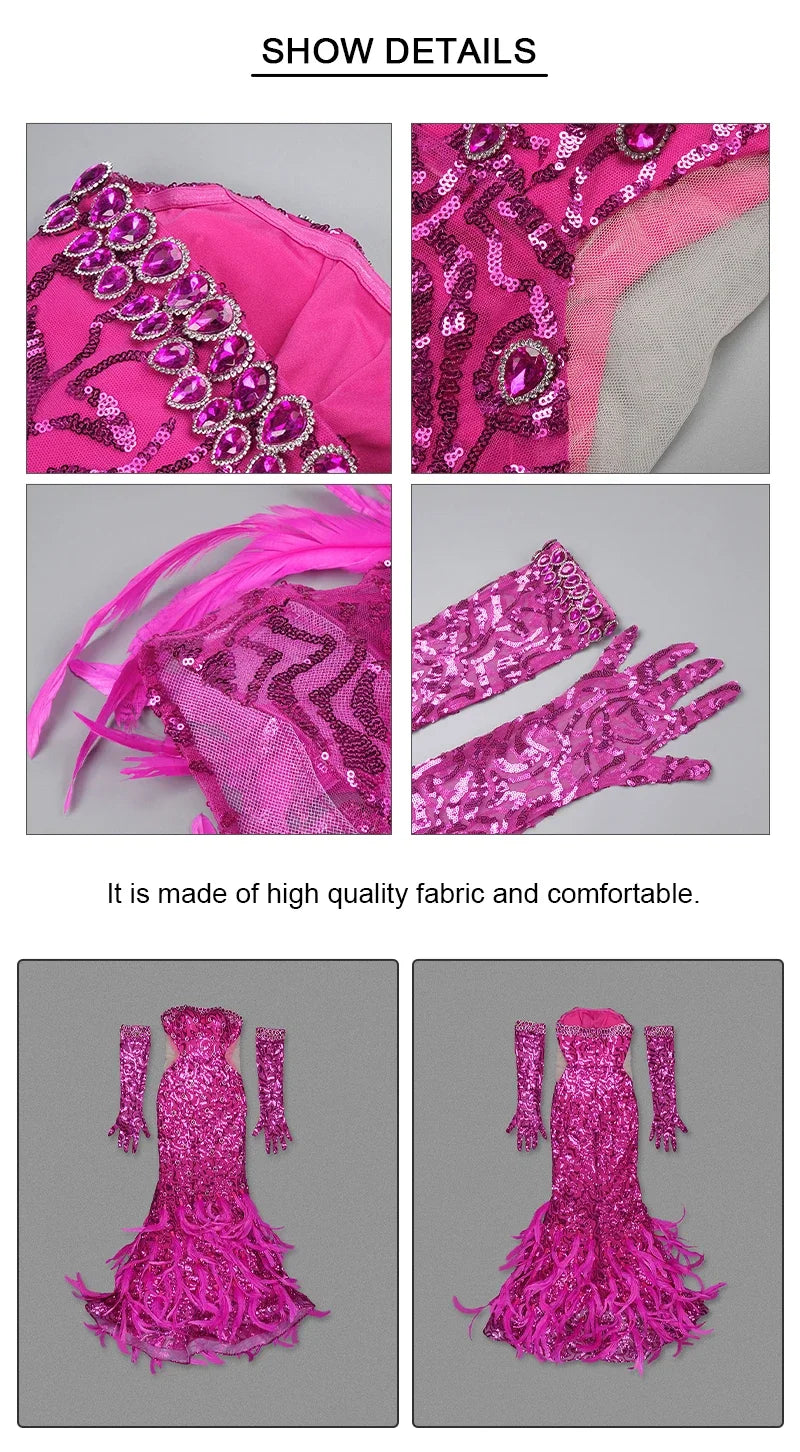 New Hot Pink Feathers Evening Dresses