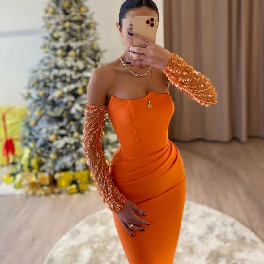 Orange Evening Dress Sweetheart