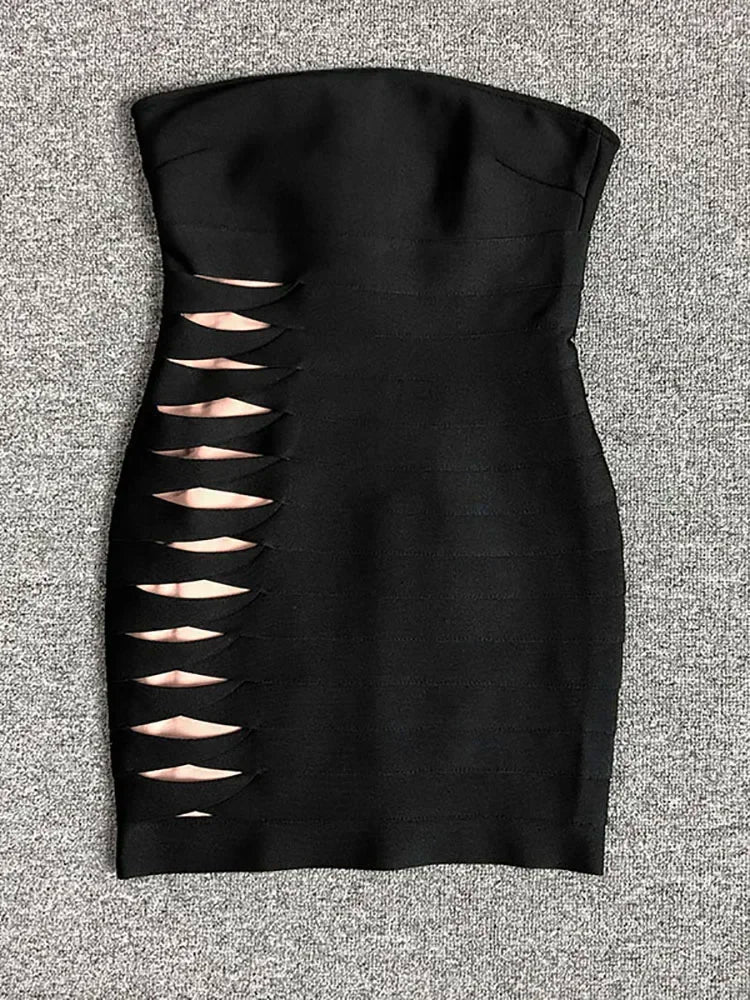 Strapless Mesh Patchwork Hollow Out Mini Bandage Dresses