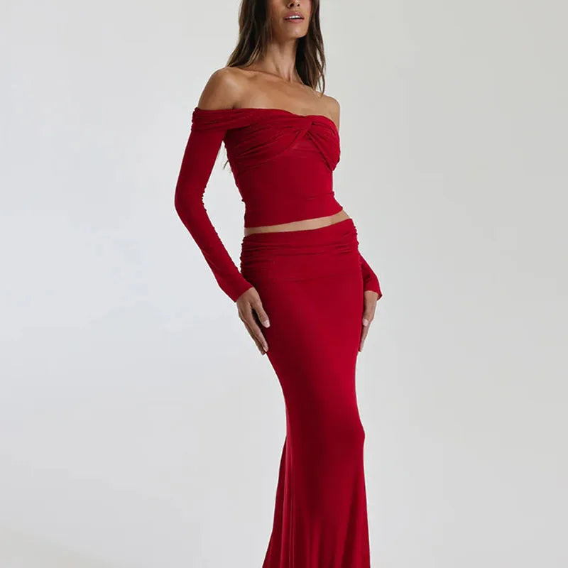 Mesh Spliced Twist Strapless Skirts Set