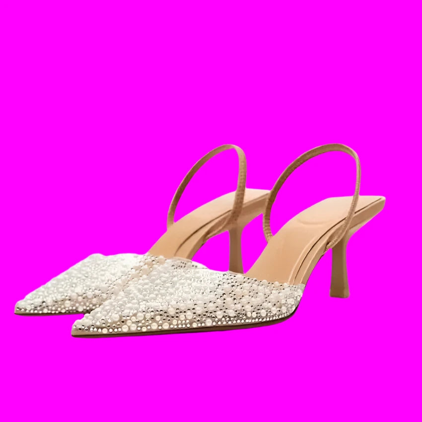 2024 High Heels Pearl Decoration Slingback