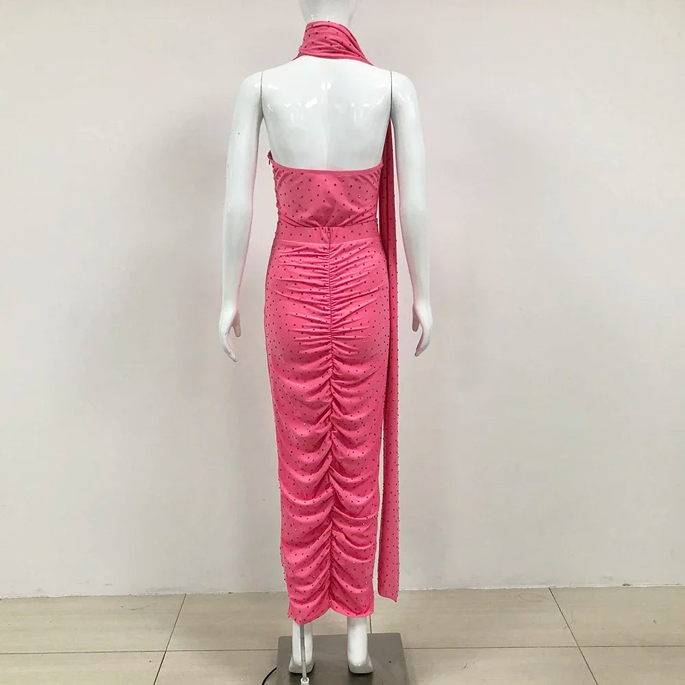 One Shoulder Diamond Pleated Skirt 2-Piece