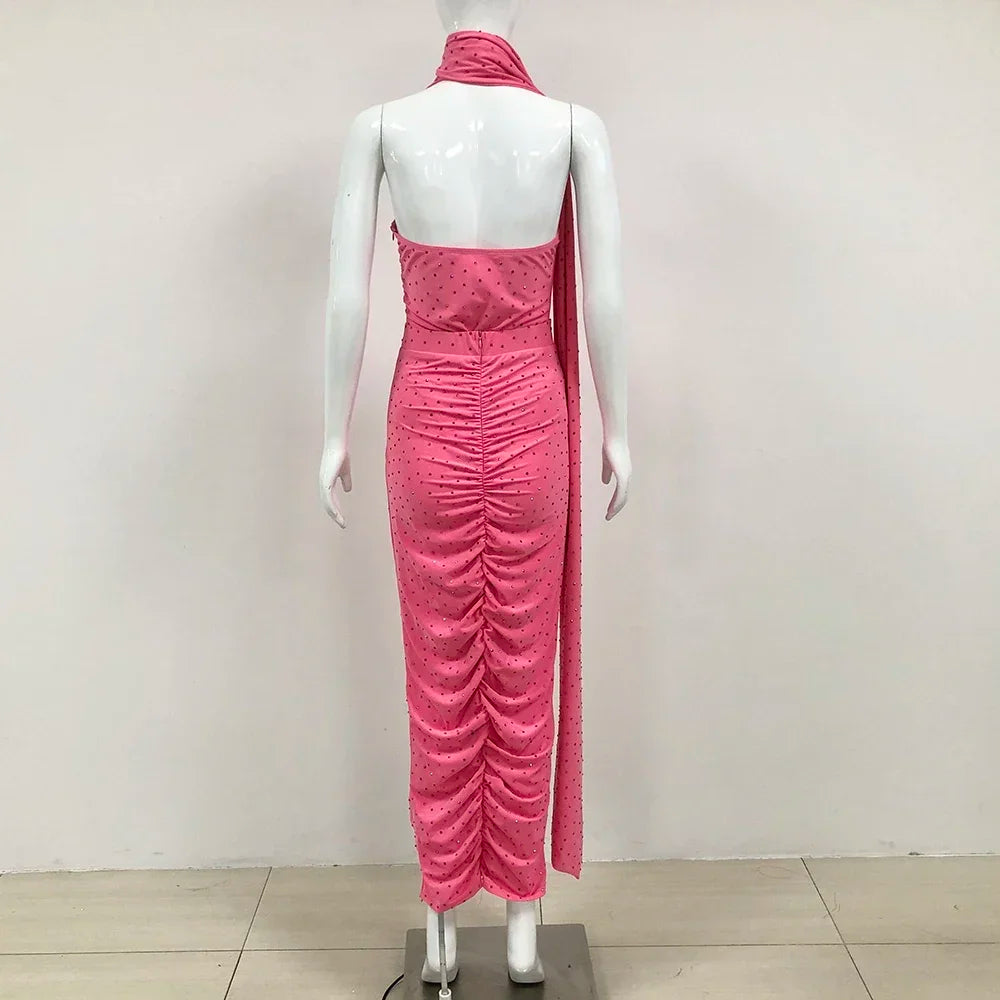 One Shoulder Diamond Pleated Skirt 2-Piece