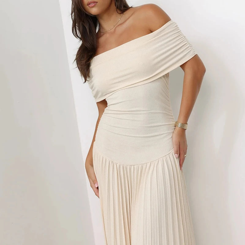 Elegant Lady Short Sleeve Solid Evening Dress