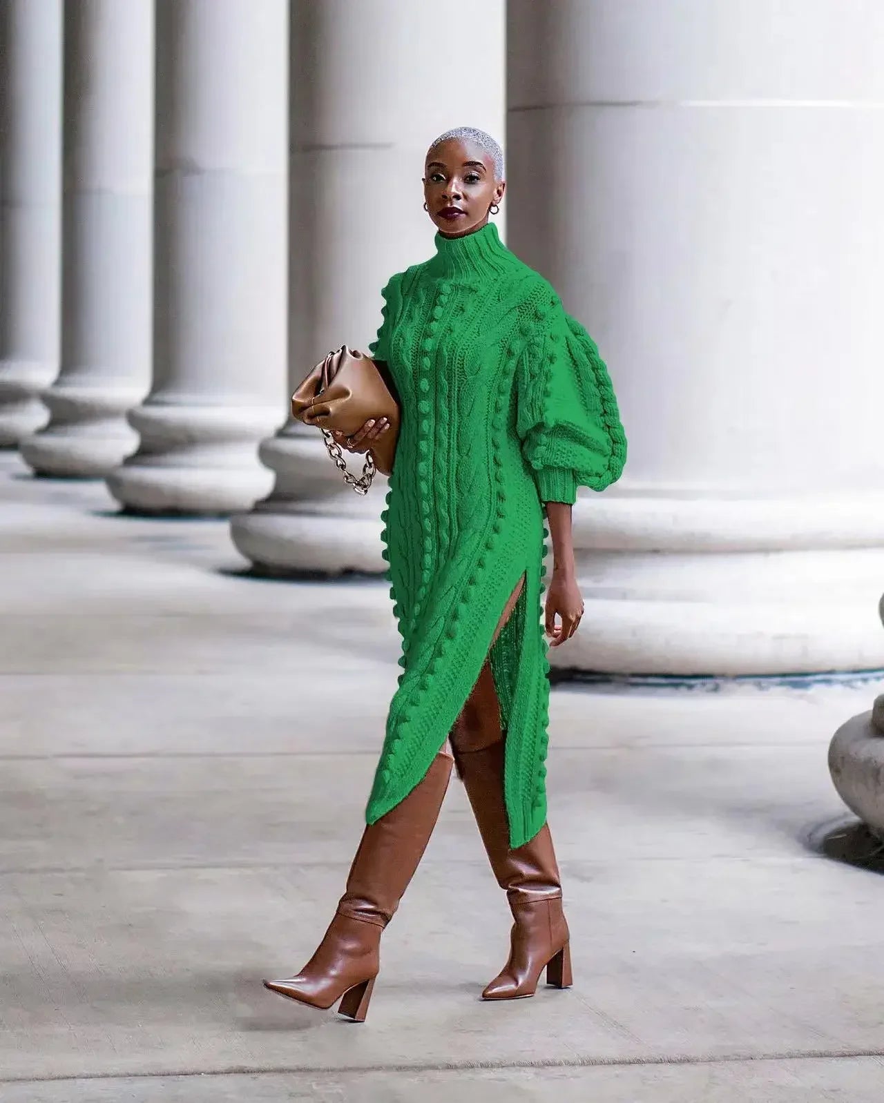 Long Sleeve Turtleneck Knitted Dress