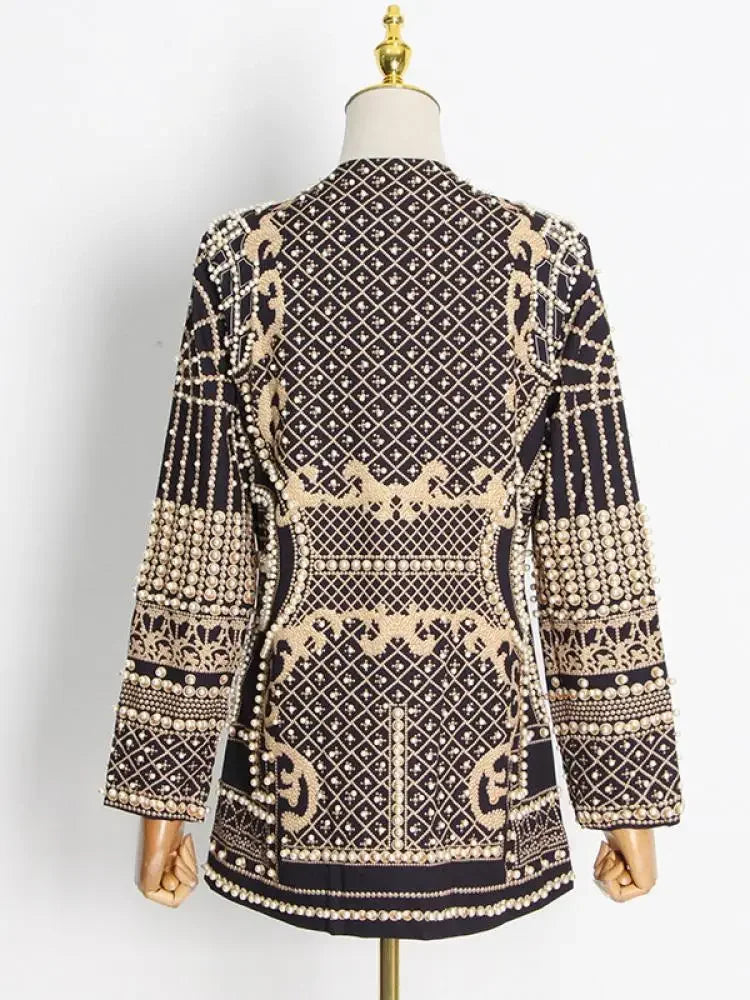 Pearl Suit Printed Long-Sleeved V-Neck