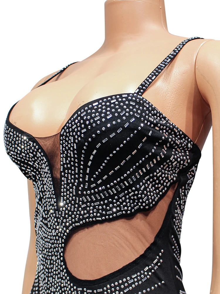 Luxury Black Crystal Long Maxi Dress