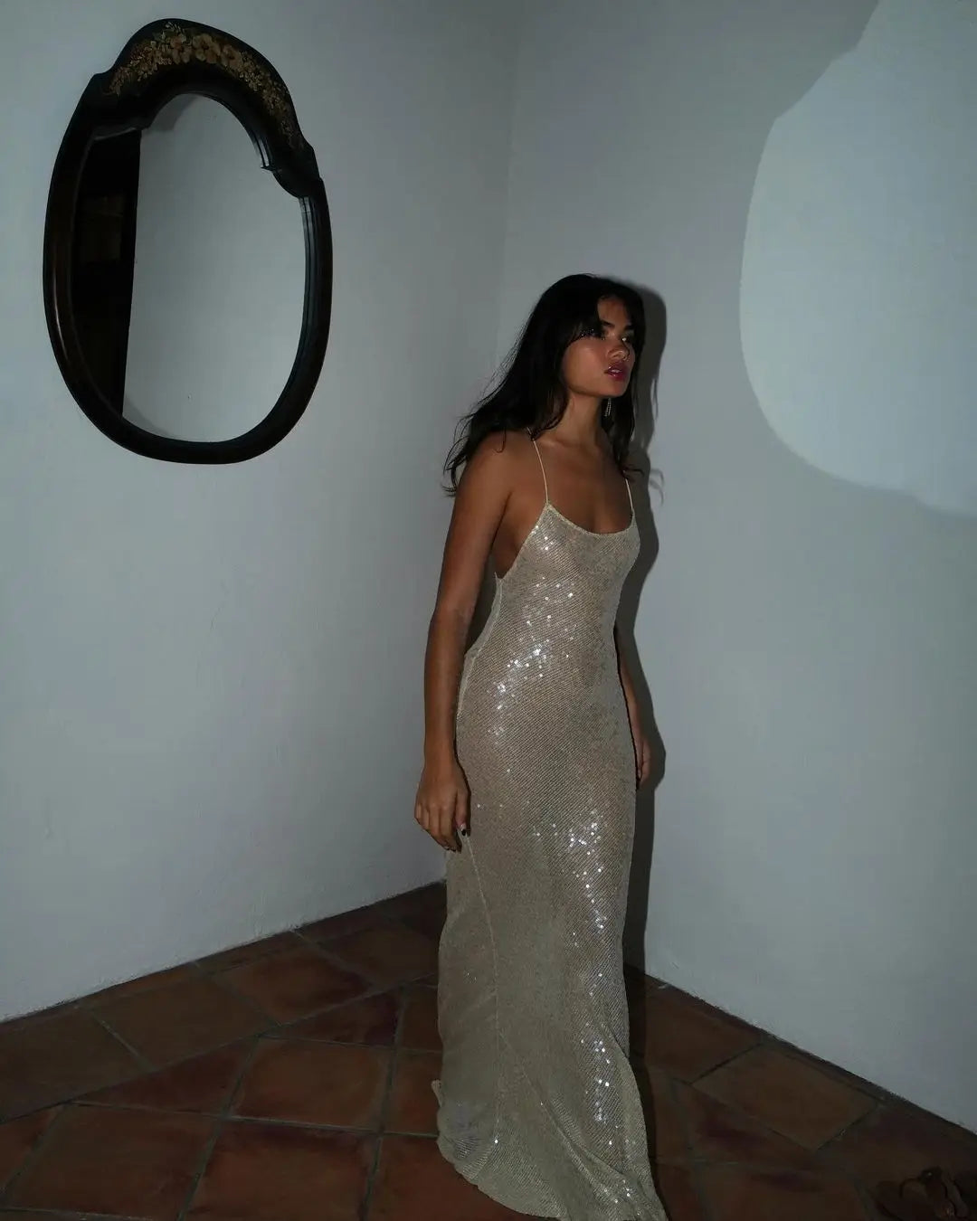 Silver Sexy Club Sequin Summer Slip