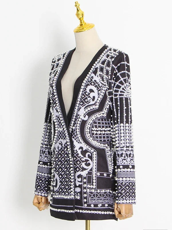 Pearl Suit Printed Long-Sleeved V-Neck