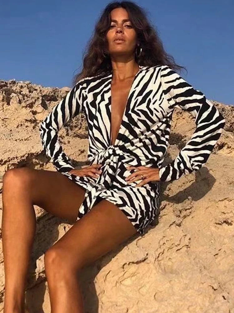 Sexy Zebra Print Bandage Shirt Dress