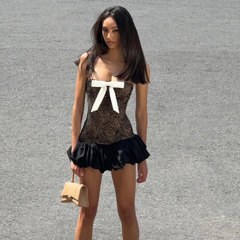 Bow Strapless A Line Short Dresses