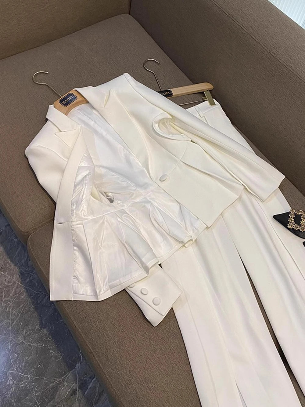 Slim One Button blazer+Split Pants 2-Piece Set