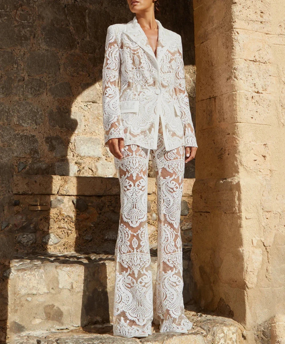 High Quality White Sequin Embroidery Lace 2-Piece