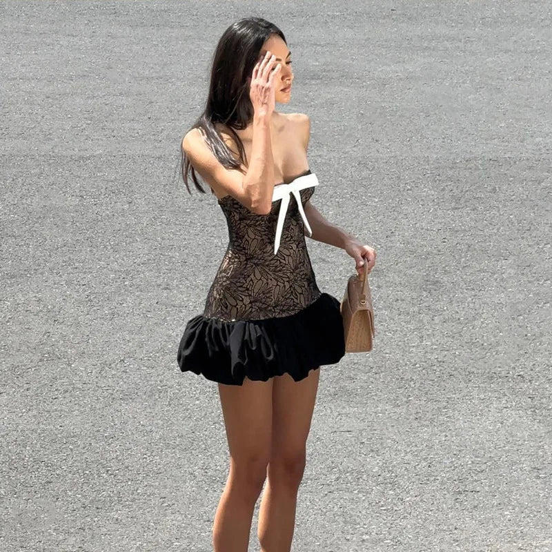 Bow Strapless A Line Short Dresses