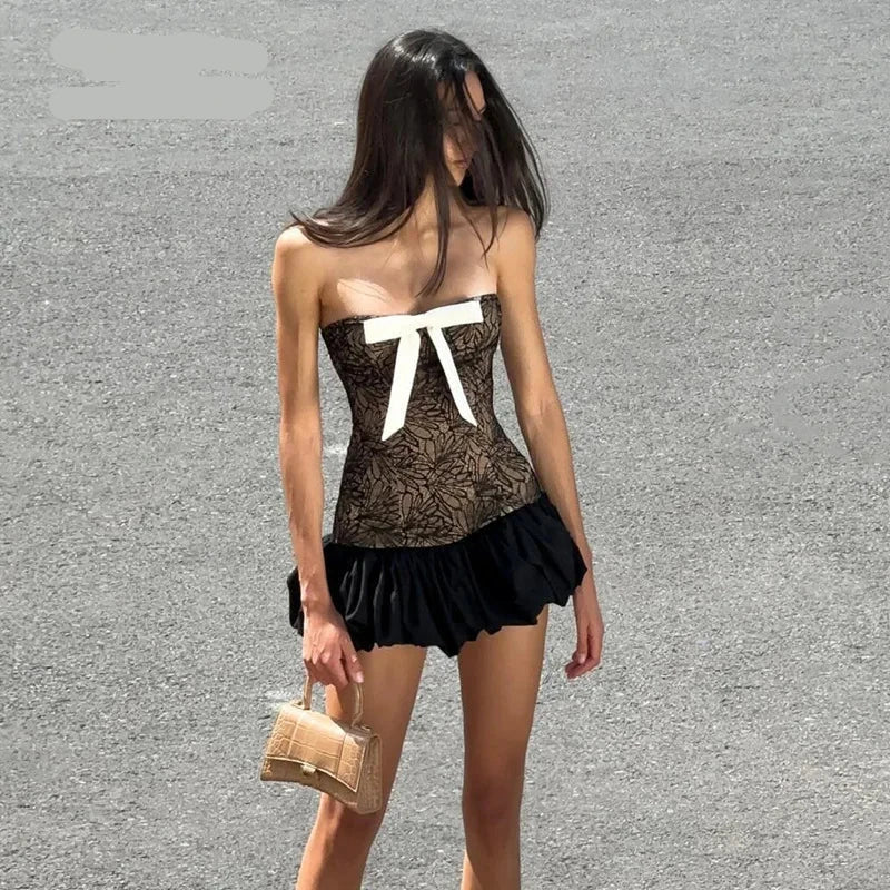 Bow Strapless A Line Short Dresses