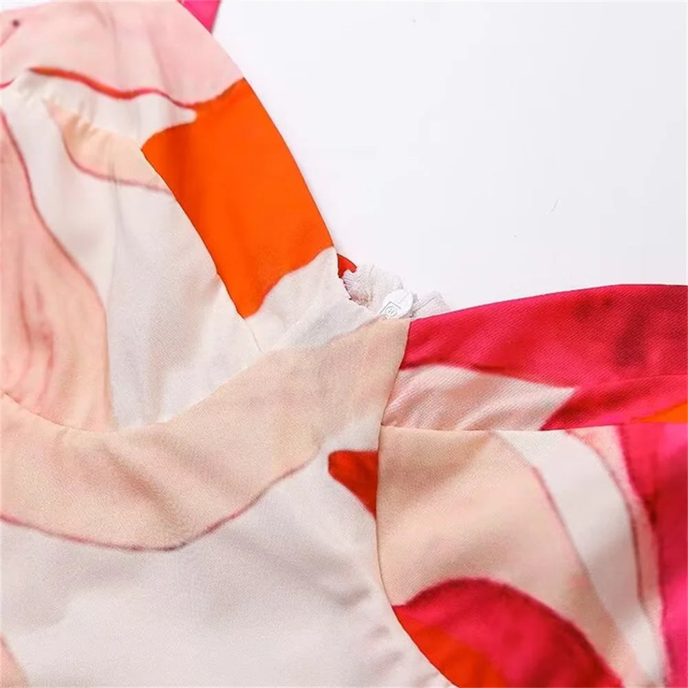 Slim Fit Print, Split temperament, Hanging Strap Dress