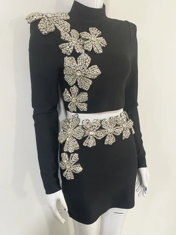 Flower Top + Bodycon Mini Skirts Suits