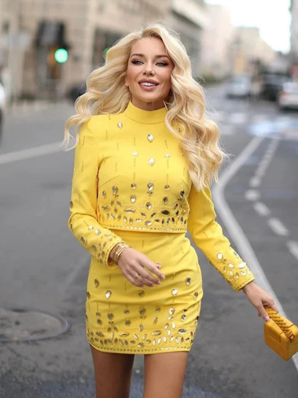 Long Sleeve Short Top and Mini Skirt