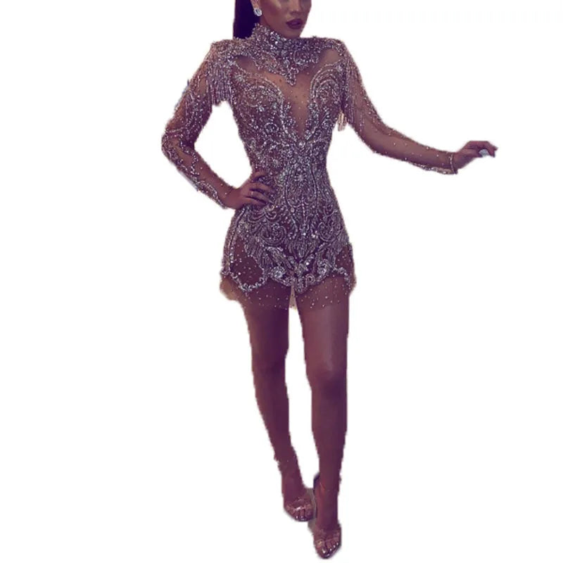 Gold Backless Transparent Hollow Miniskirt