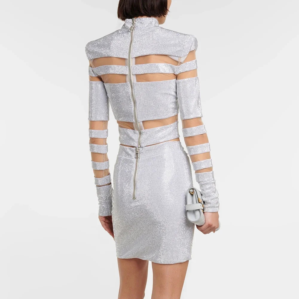 High Quality Striped Diamond Short Top+Short Skirt 2 Piece Set