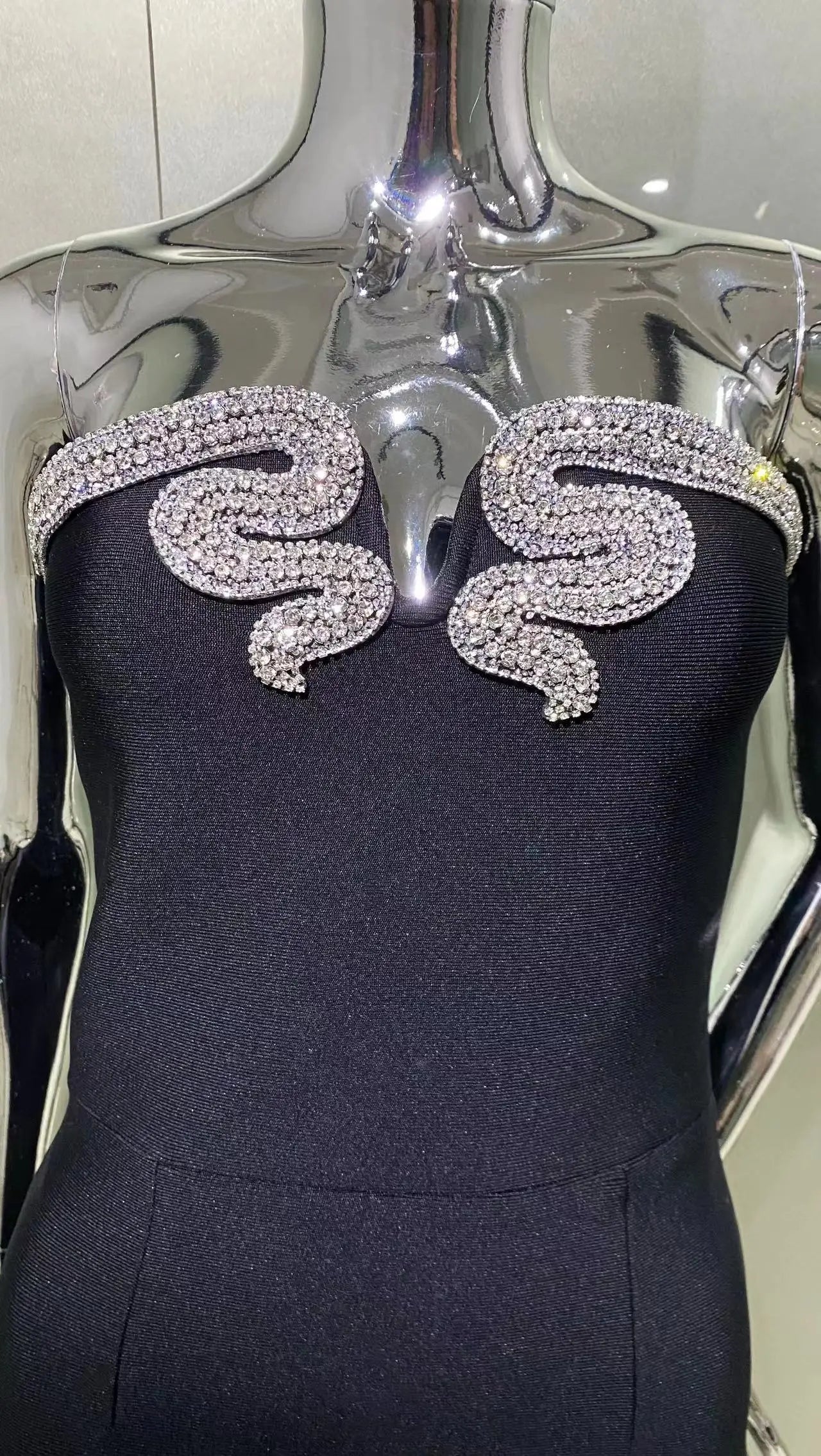 High Quality Strapless Rhinestones Bodycon Dress