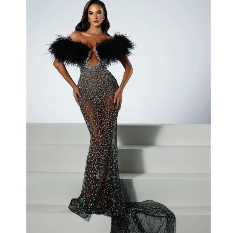 Luxury Feather Dazzling Diamonds Sexy