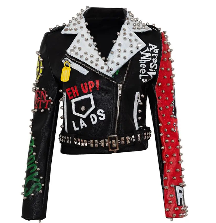 Rivet beading Pu Leather Jacket