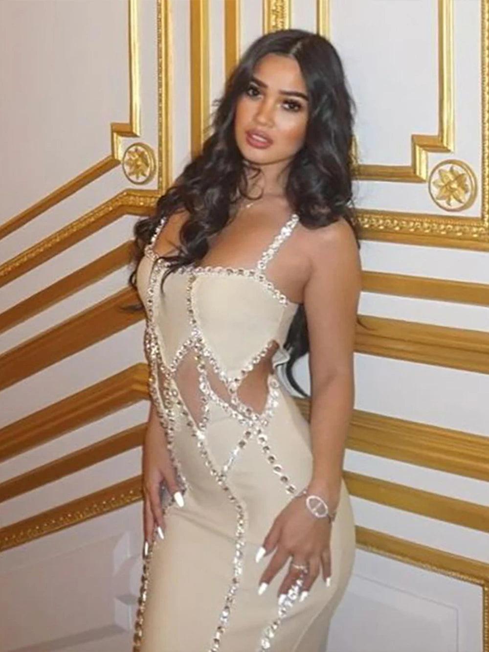 Luxury Beaded Bandage Long Dress
