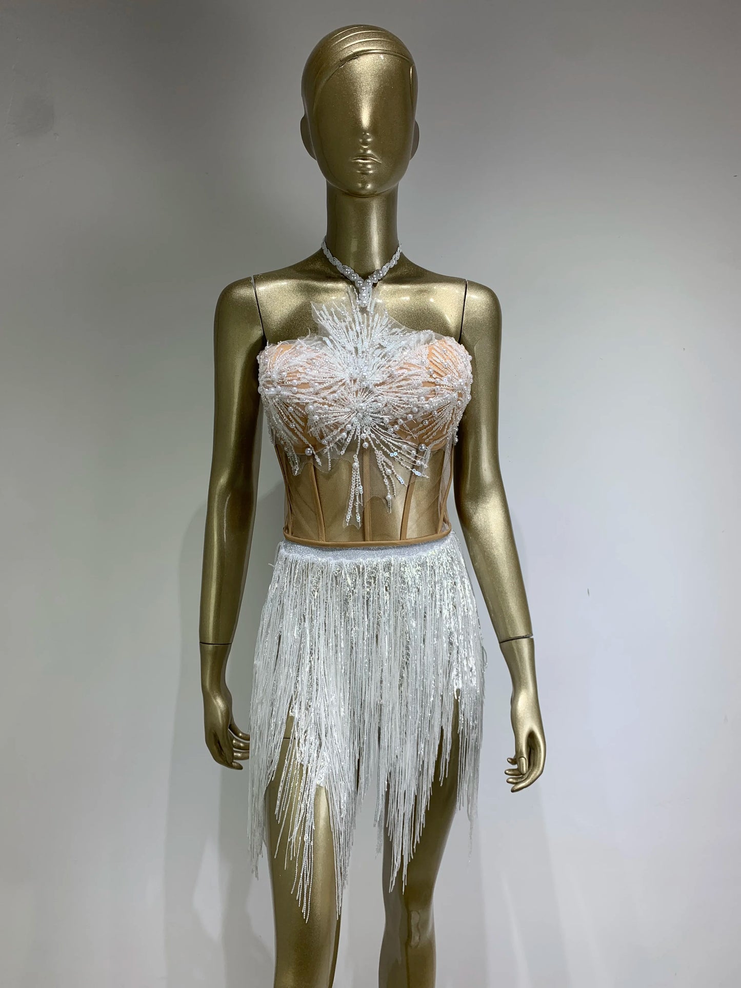 Sheer Transparent Pearl Sequin Dress