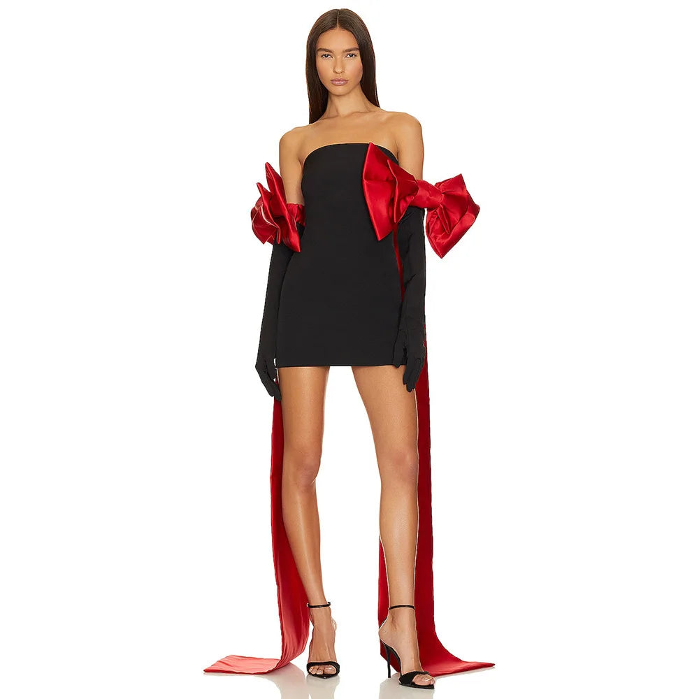 Black Sexy Off Shoulder Bow Prom Bodycon Dress