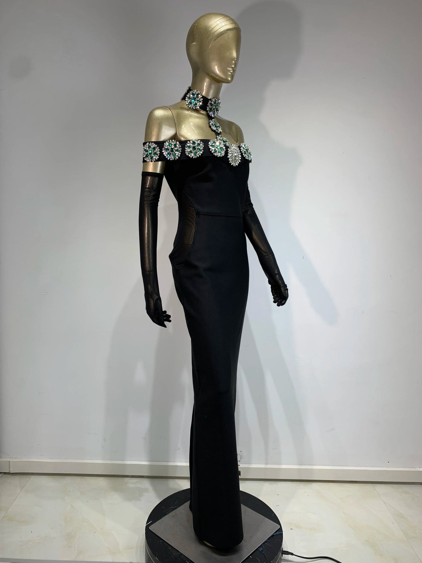 Sexy Diamonds Crystal Black Maxi Long Bodycon Elegant Dress