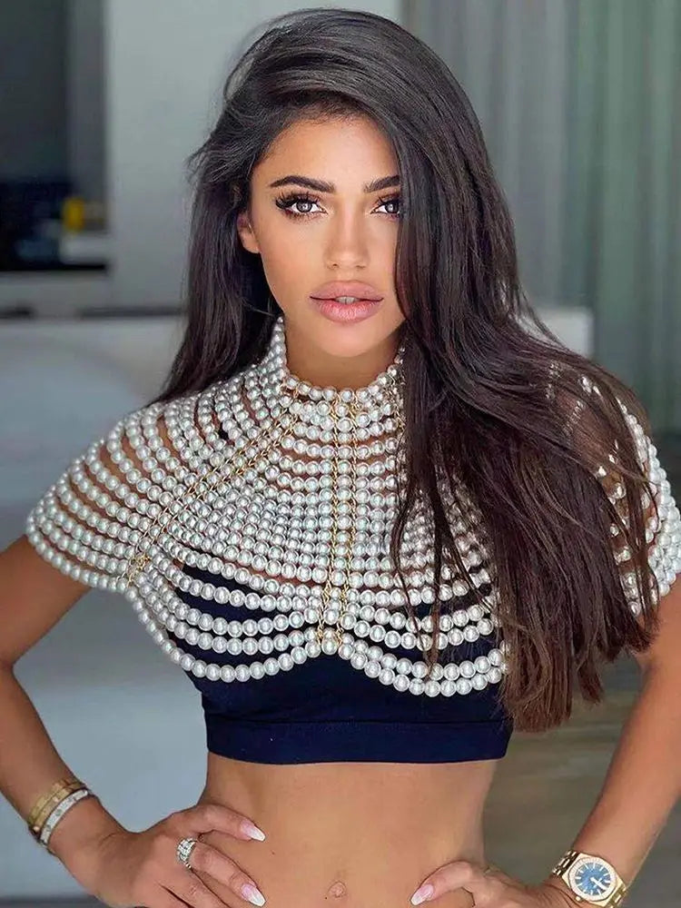 Pearl Shawl O-neck Handmade Beading Shawl Top