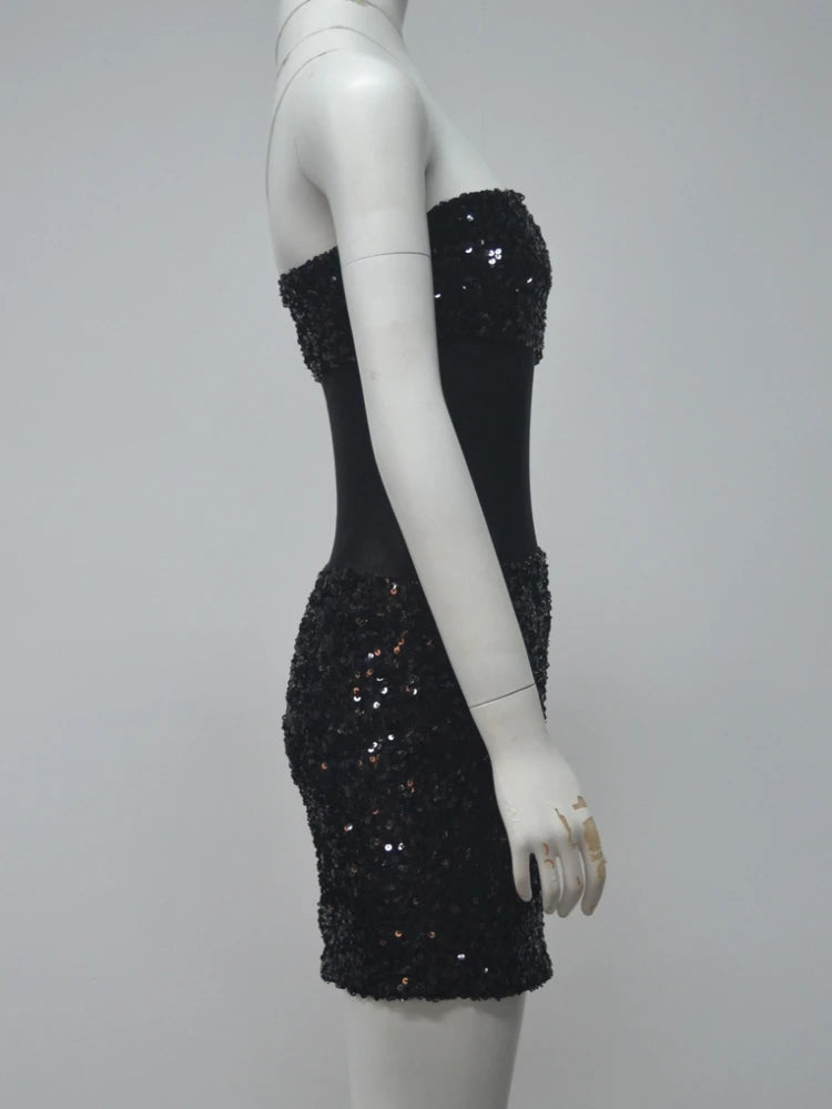 Strapless Shiny Sequins Mini Dress