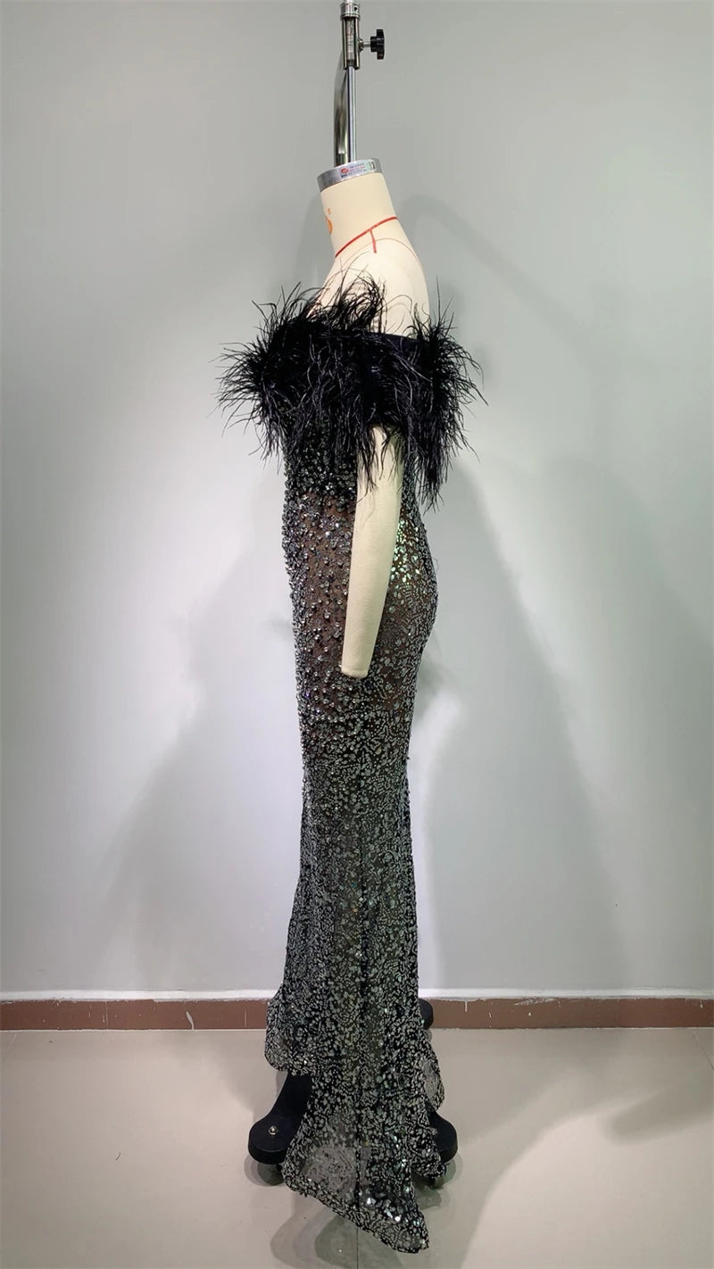 Luxury Feather Dazzling Diamonds Sexy
