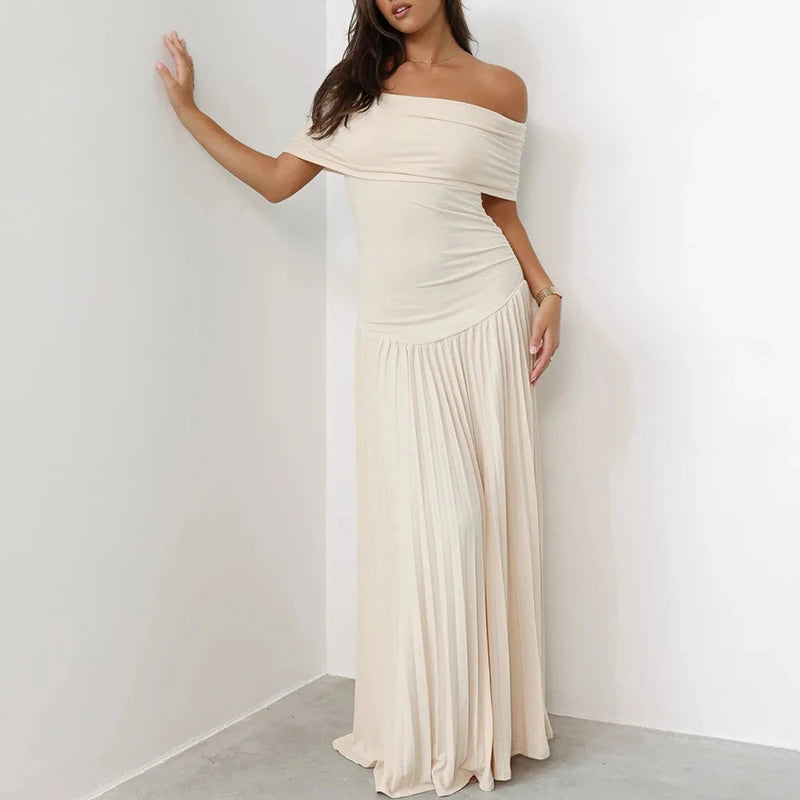 Elegant Lady Short Sleeve Solid Evening Dress