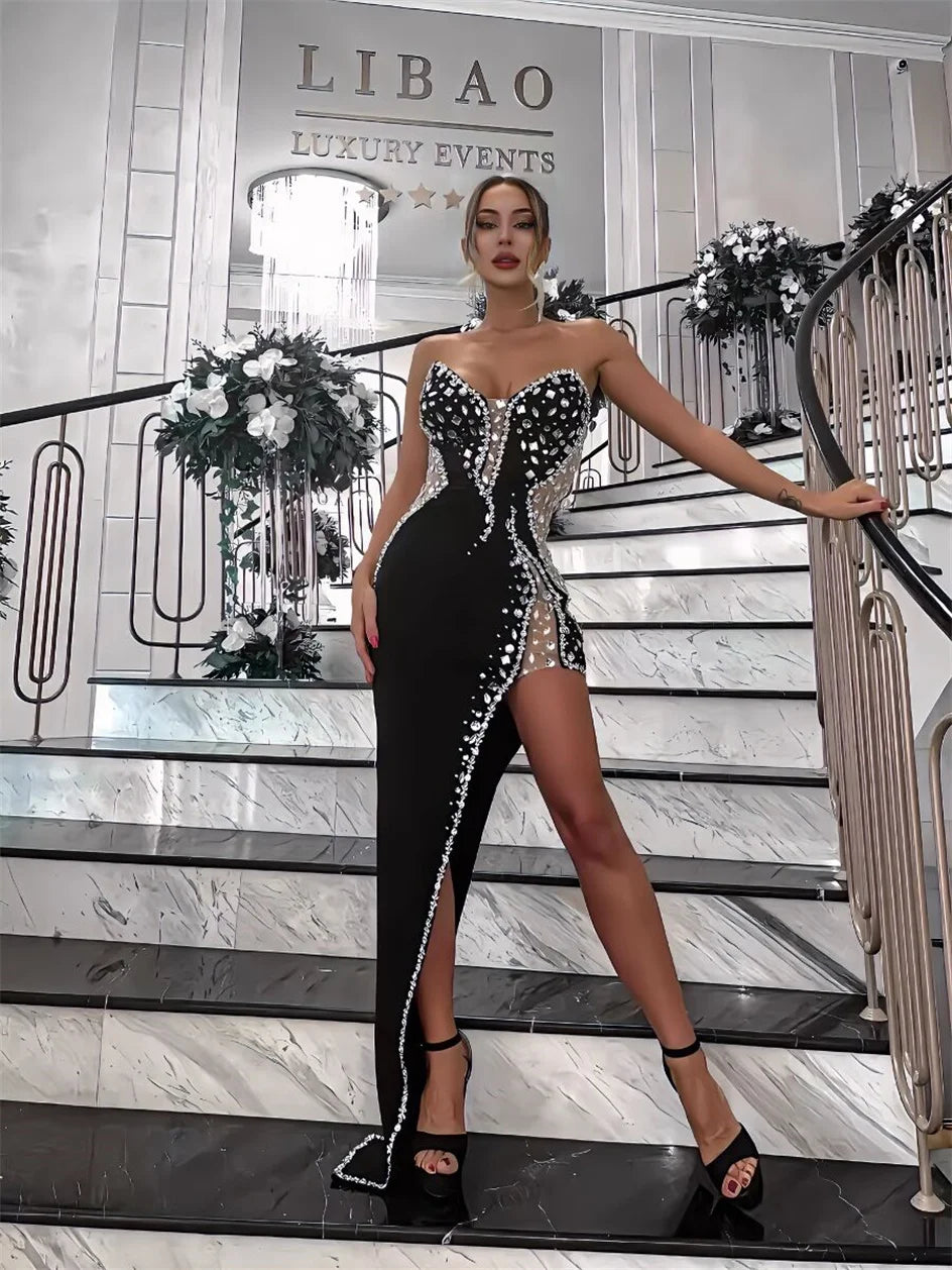 Rhinestone Diamond Strapless Bodycon