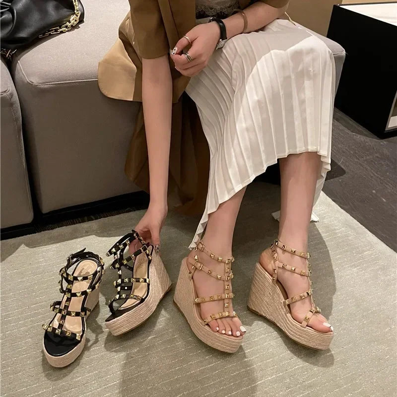 Thick Sole Rivets Open Toe Platform
