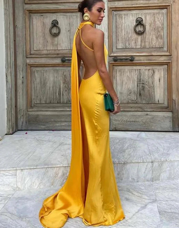 Sexy Satin Ribbon Halter Evebt Party